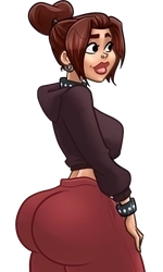 Ashley, in her maroon hoodie and red pants