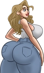 Cassie, in her white tank top and blue jeans