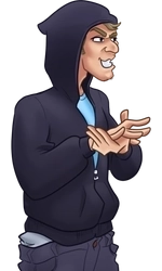 Emperor, in his dark blue hoodie