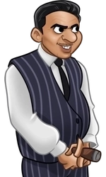 Gregory, in his pin-striped vest and pants