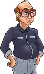 Hank, in his dark blue work shirt