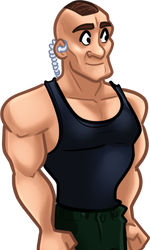 Hopper, in his black tank top and coiled earpiece