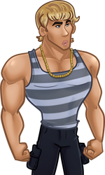Hunter, in his tight-fitting striped tank top