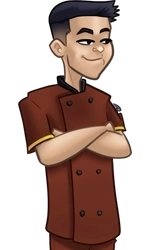 Huolong, in his red chef's jacket