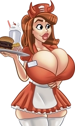 Kelly, in her orange Diablo Burger uniform