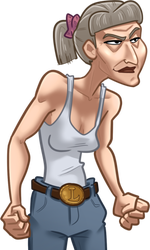 Mother, in her white A-shirt and large gold belt buckle