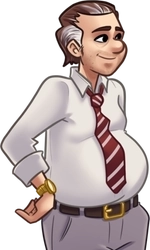 Paul, in a schlubby white dress shirt with a wrinkled red tie