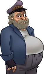 Shivers, in his dark captain's hat and blue blazer