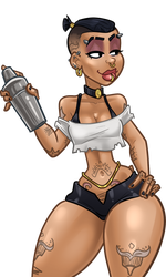 Sway, in her tight latex underclothes and loose white shirt