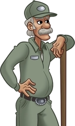 Sweeps, in his olive green work jumpsuit