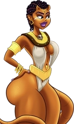 Belial, in her satin ribbons and gold jewelry