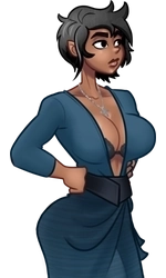 Calliope, in her blue kimono blouse