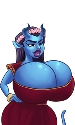 Mammon, in her red satin dress