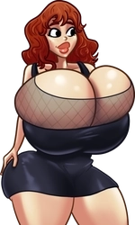 Angelina, in her black vinyl mini dress