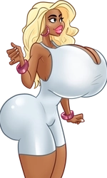 Candy, in her white spandex jumper