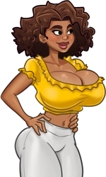 Bex, in her yellow crop top and white spandex pants