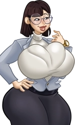 Sunny, in her cream turtleneck and business dress