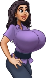 Sofia, in her purple blouse and dark blue pants