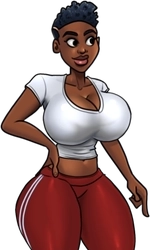 Chiwa, in her white t-shirt and red track pants