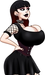 Sabrina, in her black dress and corset