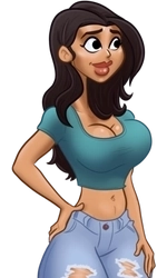 Sifa, in her teal baby-tee and ripped jeans